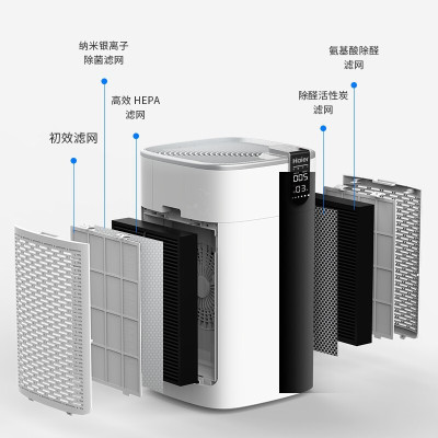 海尔空气净化器 京品家电家用商用双倍除甲醛消毒杀菌除雾霾PM2.5数字显示大面积新风机空气净化器海尔 KJ800F