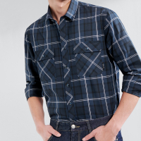 优品剪标时尚休闲男式格纹长袖衬衫