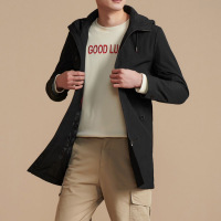 优品剪标净色带帽款风衣简约长款防风外套男