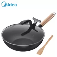 美的(Midea)炒锅不粘锅麦饭石色涂层燃磁通用防烫手柄 烹饪炒菜少油烟可立锅盖炒锅 硬氧灰色[30CM口径]