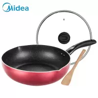 美的麦饭石色不粘锅家用炒锅电磁炉不沾锅煤气灶适用炒菜专用 [酒红色]28CM口径