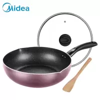 美的麦饭石色不粘锅家用炒锅电磁炉不粘锅煤气灶适用炒菜专用炒菜不粘锅 紫色