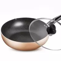 美的不粘锅麦饭石色炒锅电磁炉燃气煤气灶适用家用炒菜锅专用炊具配木铲 金色