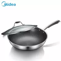美的(Midea)32CM不粘锅无油烟煎锅316L不锈钢蜂窝平底炒菜锅电磁炉明火通用炒锅 双面屏款