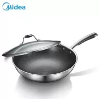 美的(Midea)蜂窝炒锅不粘锅32cm口径不锈钢炒菜锅具燃气电磁炉通用全面屏蜂窝不粘锅 32CM 不锈钢