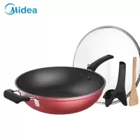 美的(Midea)32cm不粘锅炒锅厚底少油烟仿生荷叶不粘煎炒锅可立盖燃气电磁炉通用 32CM可立盖升级款