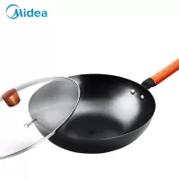 美的(Midea)32CM炒锅 老式家用炒菜精铁不锈铁锅电磁炉燃气灶煤气灶适用小炒菜锅专用健康无涂层 32CM精铁无涂层