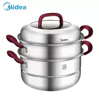 美的(Midea)家用304不锈钢蒸锅三层蒸煮汤锅馒头包子双层蒸笼电磁炉燃气灶适用 26cm [老款]304高拱盖3层款