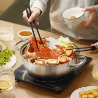 美的喆物 火锅304不锈钢鸳鸯锅加大容量家用燃磁鸳鸯锅电磁炉专用火锅盆燃电通用 [升级款]304不锈钢 28CM直径 清