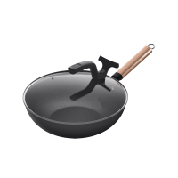 美的喆物炒锅不粘锅麦饭石涂层燃磁通用防烫手柄烹饪炒菜可立锅盖 黑色