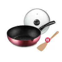 美的28cm不粘锅炒锅无油烟电磁炉燃气通用适用麦饭石色家用炒菜锅 酒红色