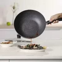美的喆物 麦饭石色不粘锅炒锅无油烟炒菜锅具电磁炉天然气灶煤气灶通用炊具轻便炒炊具 内外麦饭石煎炒锅30CM口径