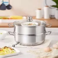 美的喆物 蒸锅加厚复底不锈钢燃气煤气电磁炉通用 28cm双层430不锈钢