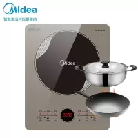 美的(Midea)电磁炉家用套装大功率电磁灶电火锅智能定时防水触摸操控微晶面板炒菜电池炉柴火灶 (汤锅+炒锅)