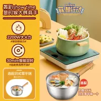 美的电磁炉家用智能小型火锅炒菜锅一体迷你大功率电池炉套装 [清新绿]-带锅