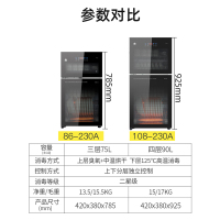 容声消毒柜家用立式小型柜式迷你双门消毒碗柜不锈钢台式 [高785mm]三层/75L二星级高温消毒柜