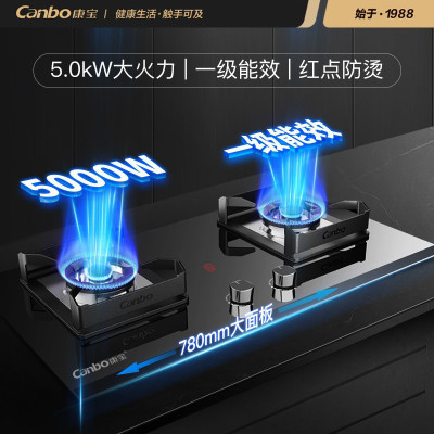 康宝(Canbo)燃气灶天然气双灶 煤气炉具 嵌入式家用灶台 5.0大火力猛火灶具 [5.0kw]红点防烫 液化气