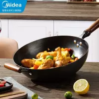 美的(Midea)喆物精铸铁锅不花芯炒锅无涂层蜂窝炒菜锅燃气电磁炉通用 升级版 32CM直径蜂窝纹铁锅