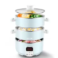 苏泊尔蒸锅多功能家用三层电蒸锅304不锈钢笼屉大容量早餐机炒菜 薄荷蓝家用电锅