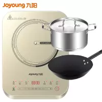 九阳(Joyoung)电磁炉 电池炉 家用火锅套装 2100W大功率定时功能 精铁炒锅+欧式汤锅 [缟白款]天眼控温
