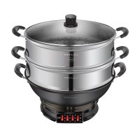 荣事达电炒锅家用电热锅煮饭蒸炖一体式铸铁电锅多功能插电炒菜锅 6升双笼1