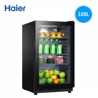 haier/海尔108L冰吧家用 冷藏茶叶饮料小型保鲜红酒柜玻璃门 黑色108L