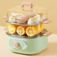 美的电蒸锅家用煮蛋器双层可拆蒸汽锅早餐机多功能8L大容量定时断 绿色