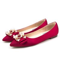 述雅尚美嘉足2020新娘婚鞋平底水晶鞋女红色孕妇仙女风结婚秀禾鞋子大码45软底