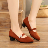 述雅2019春秋老北京布鞋工作鞋女黑色粗跟软底职业上班鞋中跟单鞋