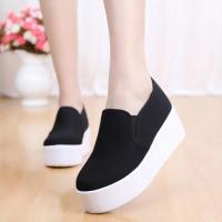 述雅沐琴春季布鞋厚底黑白色一脚蹬懒人帆布鞋女内增高休闲小白