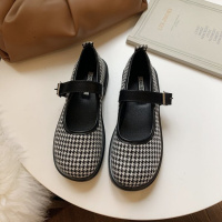 述雅豆豆鞋女2021年春季新款千格鸟女鞋子日系JK小皮鞋玛丽珍单鞋