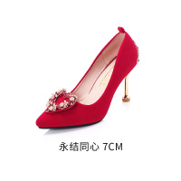 述雅皇冠婚鞋女新娘鞋2019新款细跟秀禾鞋高跟敬酒鞋结婚穿的鞋子