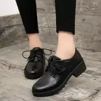 述雅系带工作鞋女全黑色软底防滑平底皮鞋厨房上班职业正装防水小黑鞋