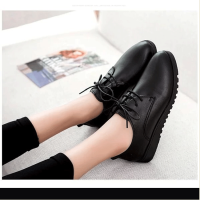 述雅黑色工作鞋女学生军训平底防滑舒适皮鞋中餐厅肯德基厨房职业上班