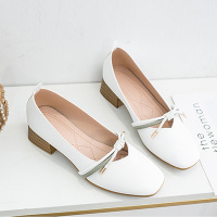 述雅单鞋女仙女风ins网红裸色小香风百搭时尚浅口复古法式小方跟单鞋