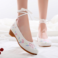 述雅2020春夏季新款时尚女 布鞋 软底坡跟增高老北京绣花鞋民族风单鞋