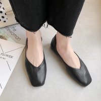 述雅网红单鞋女2021春季新款平底软皮奶奶鞋复古方头学生晚晚温柔瓢鞋