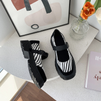 述雅2021春季新款日系女jk鞋子厚底增高百搭复古一字扣豹纹玛丽珍单鞋