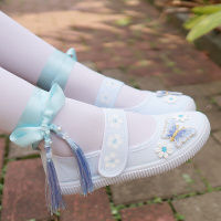 述雅古代古风汉服鞋儿童女绣花布鞋中国风绣花刺绣配古装仙气演出演出