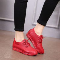 述雅系带低跟皮鞋春季舒适软底妈妈鞋单鞋浅口皮鞋红色学平底女单靴