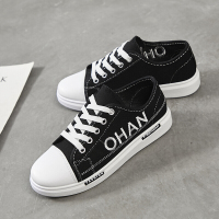 述雅述雅春季高中女生运动板鞋韩版黑色平底鞋休闲跑步鞋初中学生旅游鞋