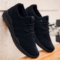 全黑色工作鞋子男士网面男鞋透气网鞋春季网布防臭大码运动休闲鞋