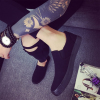 全黑色帆布鞋一脚穿懒人套脚休闲鞋纯黑工作上班休闲鞋男鞋子大码