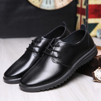 春季单层软面皮工作鞋防水软底薄款休闲鞋子全黑面试上班透气男鞋