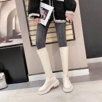 桔宿小个子不过膝女长筒靴2021年新款秋季白色厚底长靴秋单靴骑士靴