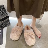 桔宿韩版ins可爱蝴蝶结包跟棉拖鞋居家外穿冬保暖厚底毛绒棉鞋女