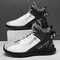 东元晶冬季男鞋2021新款加绒保暖高帮雪地棉鞋青少年增高厚底篮球运动鞋