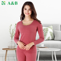 A&Bab内衣女士保暖套装双面暖绒无痕随型裁圆领秋衣秋裤