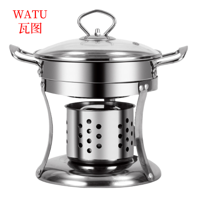 瓦图(WATU) 不锈钢酒精炉 火锅玻璃盖自助小火锅 18cm 2套装