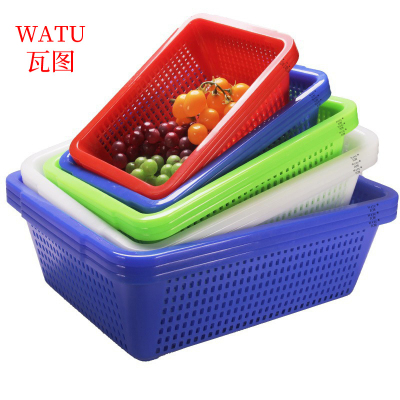 瓦图 塑料篮子 长方形水果 蔬菜沥水蓝 洗菜小框子 345*260*100 10个装